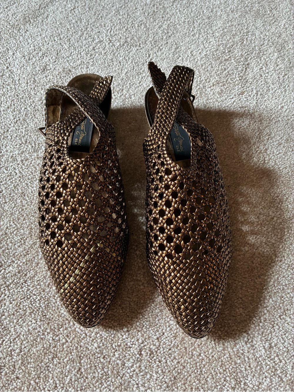 Sesto Meucci Bronze Woven Slingback Loafers